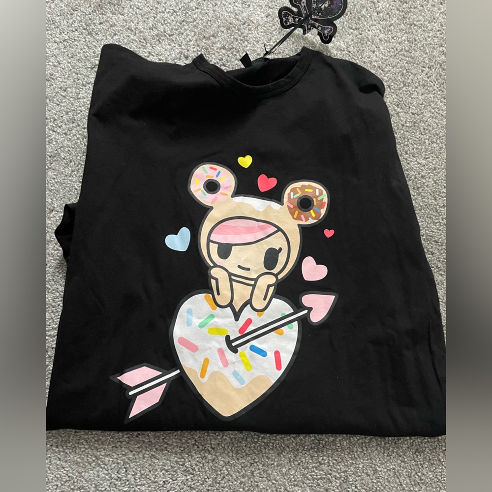 Tokidoki Black Tee with Donut and Heart Design